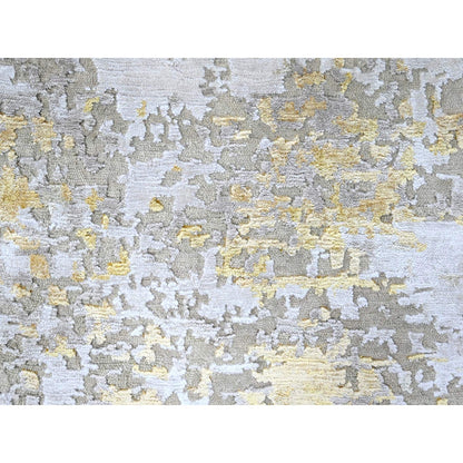 7'9'X7'9" Gold Abstract Design Wool And Silk Hand Knotted Round Rug