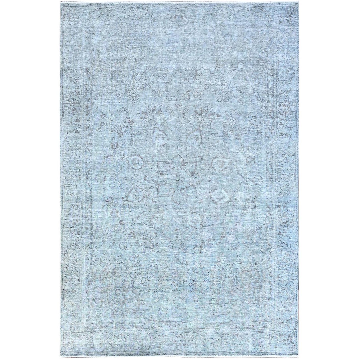 6'X8'9" Blue 100% Wool Clean Cropped Thin Hand Knotted Vintage Tebraz Rug