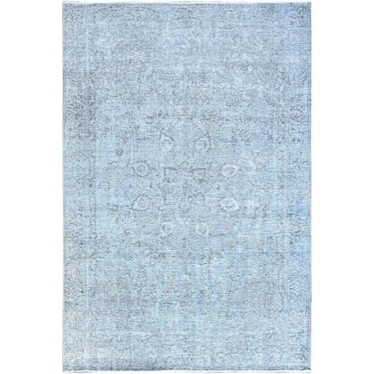 6'X8'9" Blue 100% Wool Clean Cropped Thin Hand Knotted Vintage Tebraz Rug
