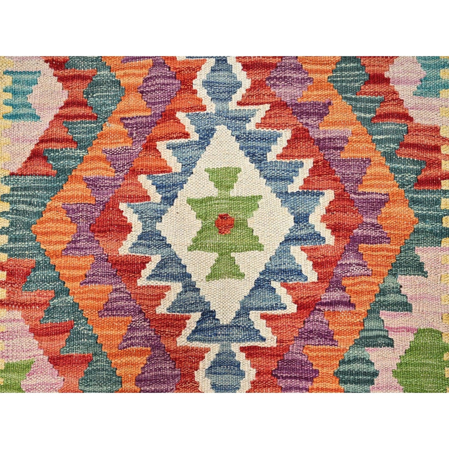 2'10"X8'1" Colorful Afghan Kilim 100% Wool Rug Flat Weave Hand Woven Runner