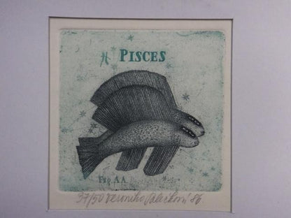 Veronika Paleckova "Pisces" Signed Color Etching Limited 50 Zodiac Art Framed