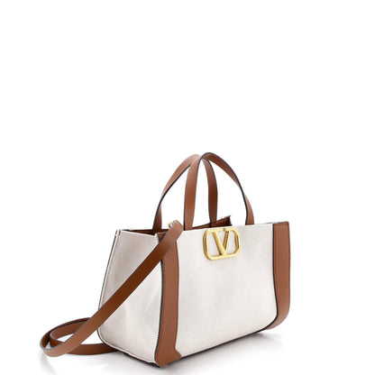 Valentino Garavani Vlogo Shopper Tote Canvas And Leather Small