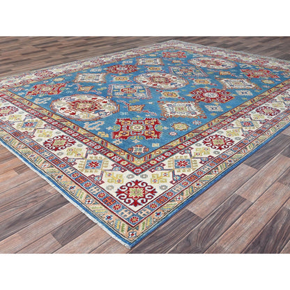 8'X10'1" Blue Soft Wool Kazak All Over Design Hand Knotted Oriental Rug