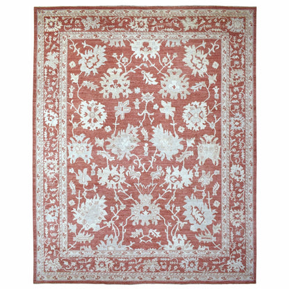 11'9"X14'9" Angora Oushak Hand Knotted Brick Red Soft Wool Oversized Rug