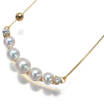 Akoya Pearl 4.0 - 5.2Mm Diamond 0.10Ct Necklace Cut Ball Bead 18K Yg