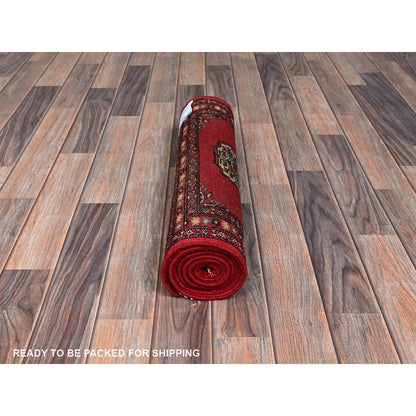 2'2"X6' Crimson Red Princess Bokara Soft Wool Hand Knotted Runner Rug