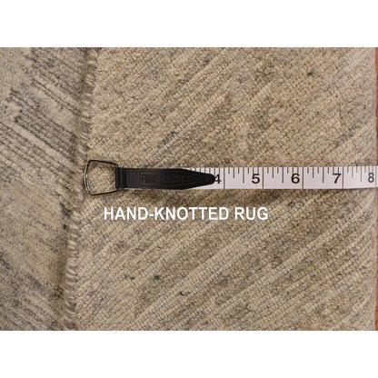 8'1"X8'1" Gray Undyed Natural Wool Modern Hand Knotted Round Rug