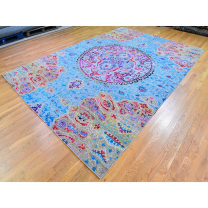 9'9"x13'8" Sari Silk-Text Wool Colorful Maharaja Design Hand Knotted Rug