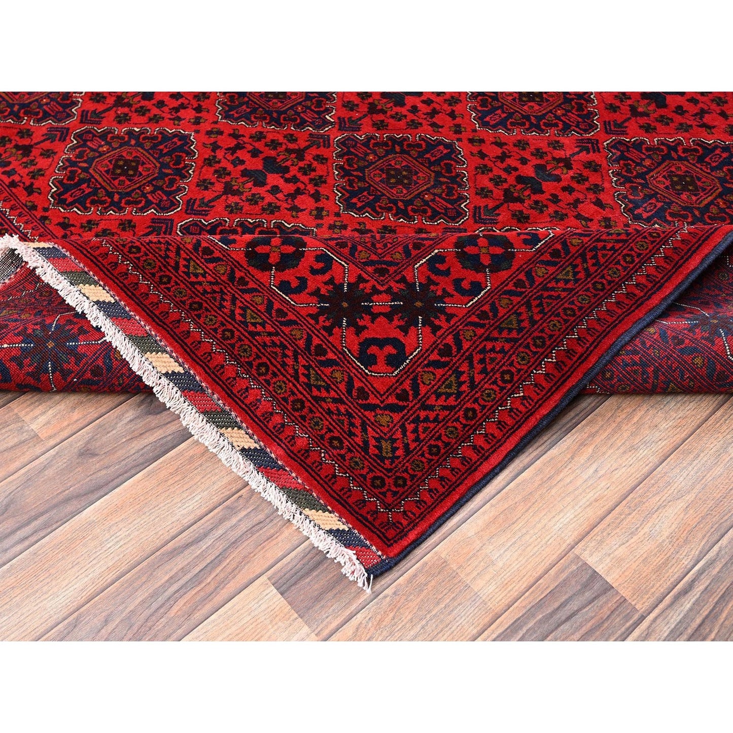 8'5"X11'5" Red Afghan Khamyab With Geometric Pattern Hand Knotted Wool Rug