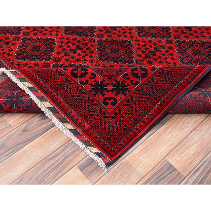 8'5"X11'5" Red Afghan Khamyab With Geometric Pattern Hand Knotted Wool Rug