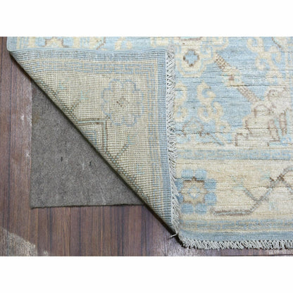 2'6"X14'10" Washed Out Blue Peshawar Hand Knotted Wool Xl Runner Rug