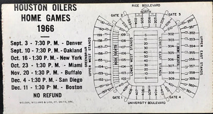 1966 Miami Dolphins @ Houston Oilers Inaugural Season 1St Road Win Ticket Stub