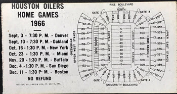 1966 Miami Dolphins @ Houston Oilers Inaugural Season 1St Road Win Ticket Stub