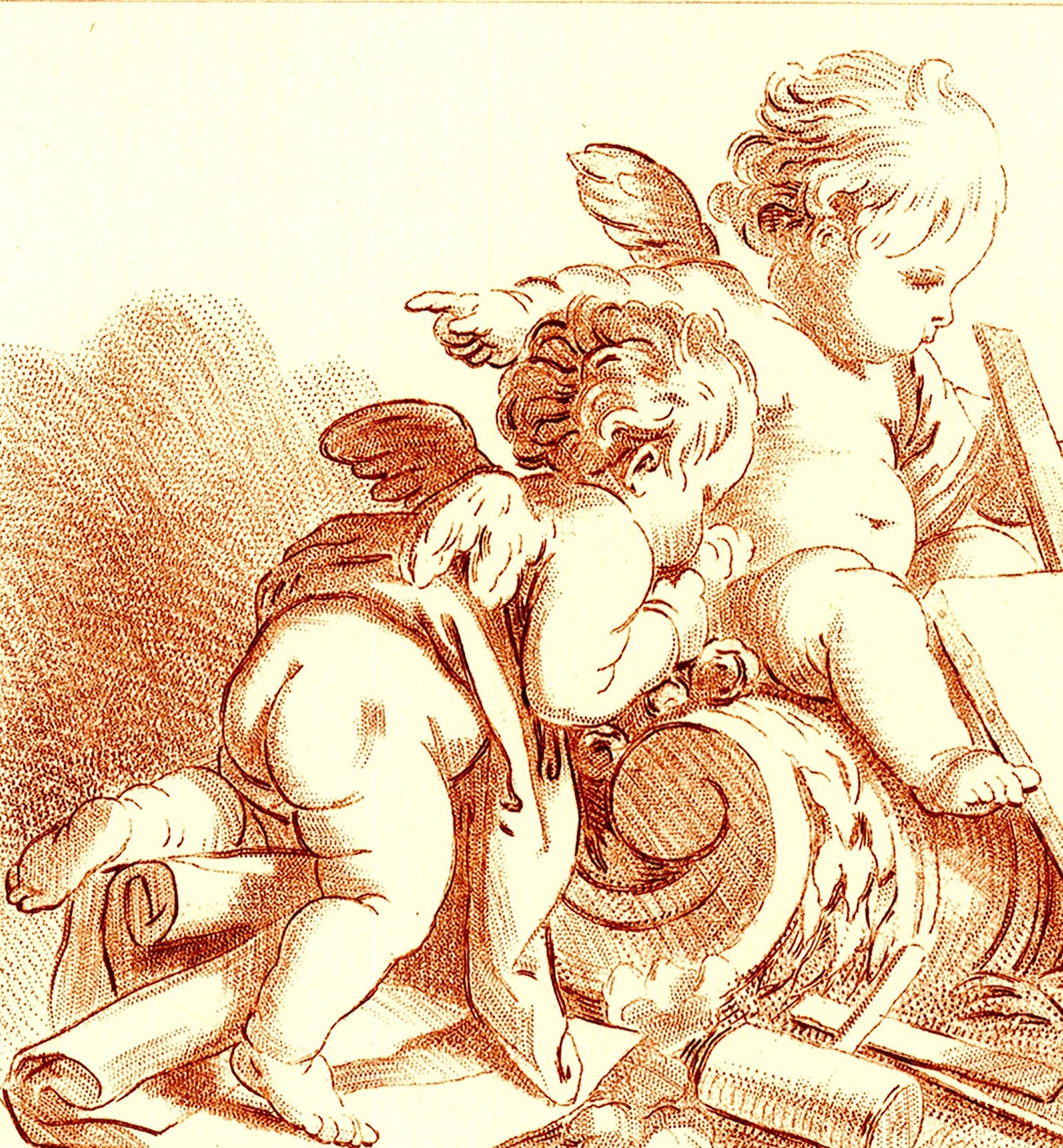 J.B. Huet Three Cherubs " Etching Renaissance Red