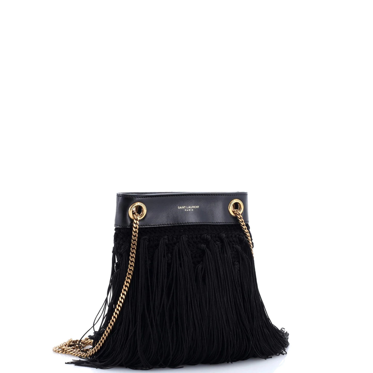 Saint Laurent Grace Fringe Hobo Leather And Crochet Small