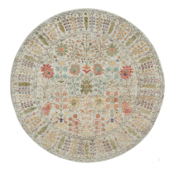 10'X10' Beige Silk And Wool Hand Knotted Directional Vase Round Rug