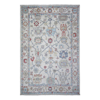 6'1"X9'4" Ivory Hand Knotted Afghan Angora Oushak Soft Wool Rug