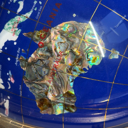 Gemstone Globe Lapis Lazuli Turquoise Inlay Compass Four Legs Power Stone 43Cm