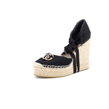 Gucci Womens Pearly Gg Wedge Espadrilles Crochet Cotton