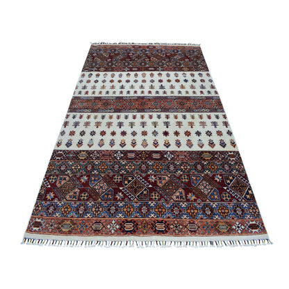 5'7"X8'4" Khorjin Design Ivory Super Kazak Hand Knotted Pure Wool Rug