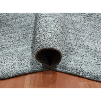 8'10"X8'10" Gray Silk Transitional Design Hand Knotted Square Rug