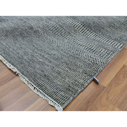 8'X10' Power Gray Hand Knotted Modern Grass Design Organic Wool Rug