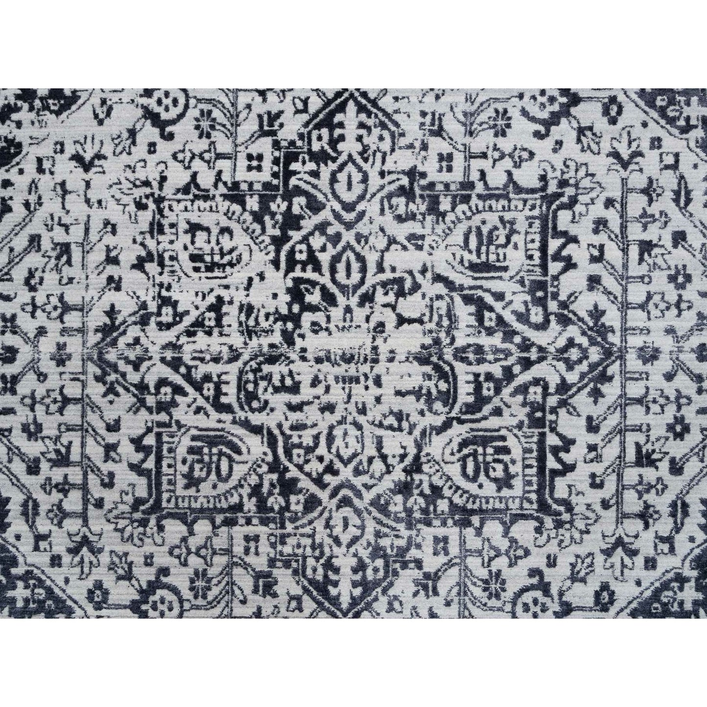 9'X11'10" Black Serapi Heris Design Wool And Silk Hand Loomed Rug
