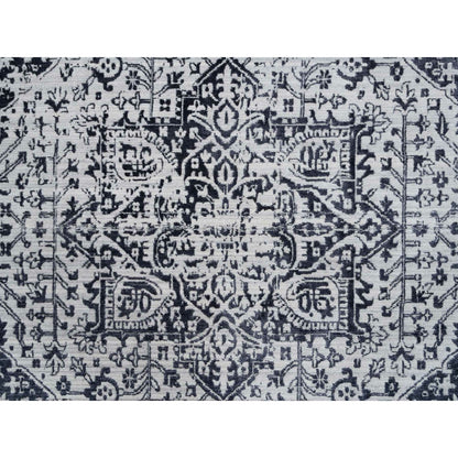 9'X11'10" Black Serapi Heris Design Wool And Silk Hand Loomed Rug