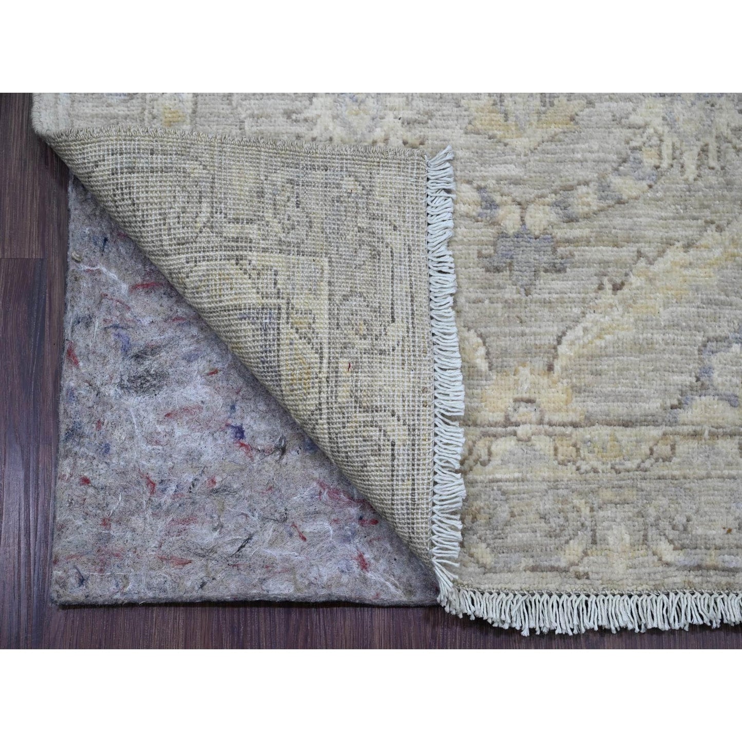 2'8"X16'1" Gray Washed Peshawar Leaf Design Hand Knotted Wool Runner Rug