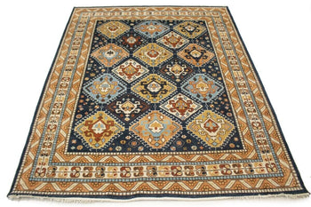 Dark Navy Geometric Indo-Karajeh Wool Rug