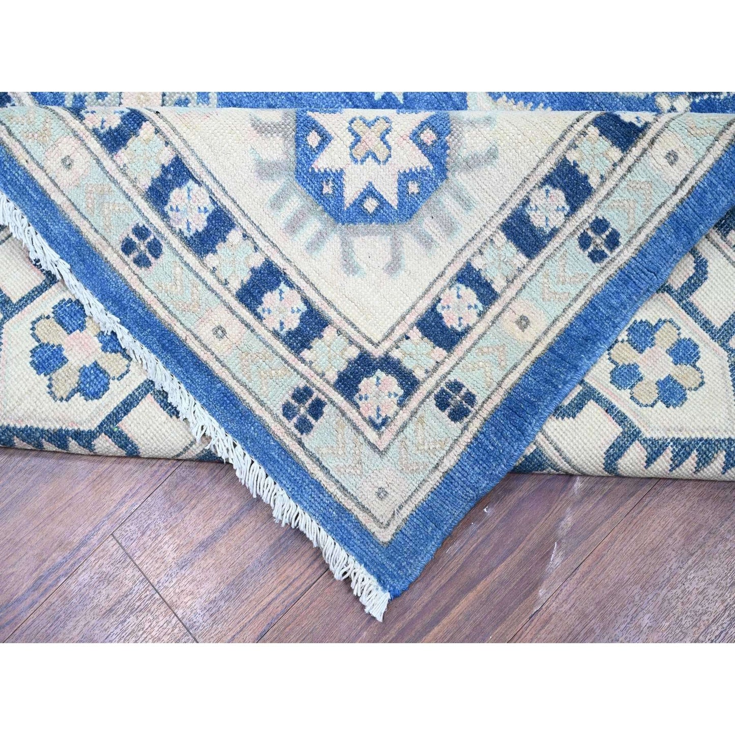 9'X11'5" Berry Blue Vintage Look Kazak Hand Knotted Wool Oriental Rug