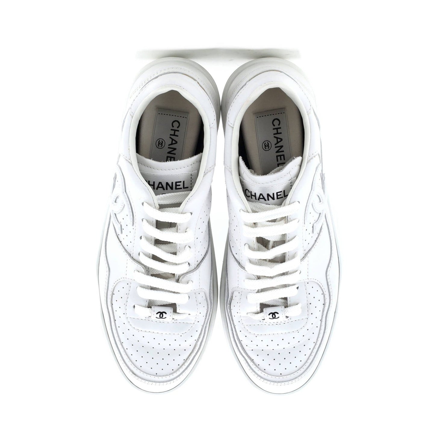 Chanel Women'S Cc Low-Top Sneakers Perforated Leather