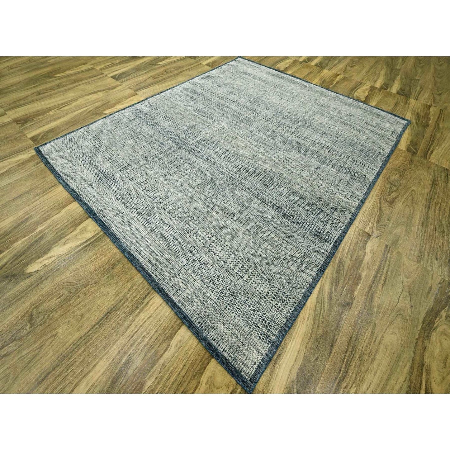 8'2"X10' Blue Hand Knotted Rug Pure Wool Oxidized Grass Design Oriental