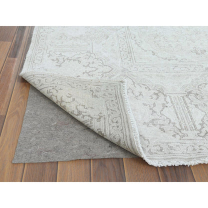 9'6"X12'5" Hand Knotted Ivory Vintage Farsian Karman Worn Wool Rug