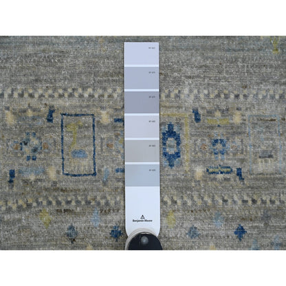 8'X8' Gray Hand Knotted Kashkuli Animal Figurines Soft Wool Square Rug