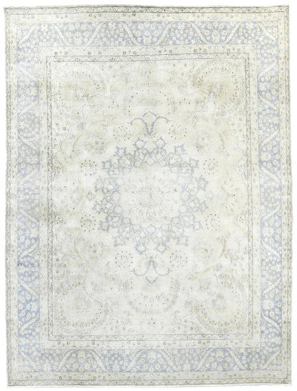 Muted Cream Distressed Handmade Oriental Rug 10x13 ft Vintage Farmhouse Carpet