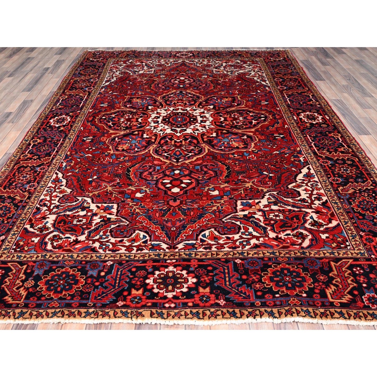 7'10"X10'8" Red Natural Wool Hand Knotted Zoroastrian Antique Heris Rug