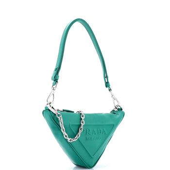 Prada Triangle Logo Zip Chain Crossbody Bag Embossed Leather Small