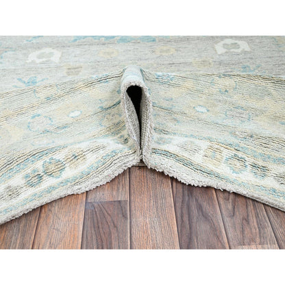 9'2"X11'10" Oyster Gray Afghan Oushak Leaf Design All Wool Hand Knotted Rug