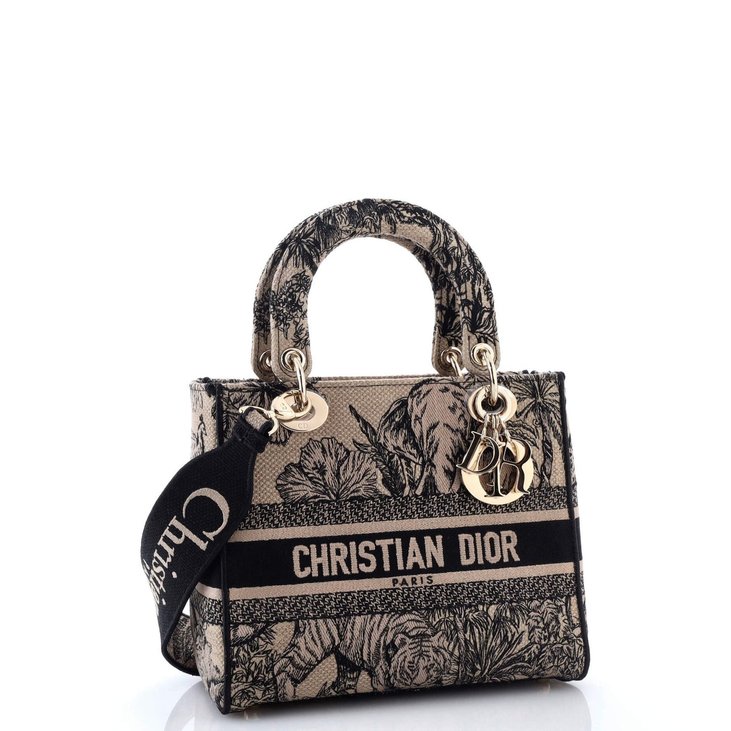 Christian Dior Lady D-Lite Bag Embroidered Canvas Medium