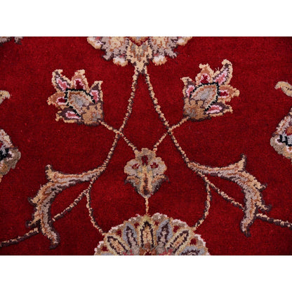 8'X8' Red Dahlia Wool And Silk Hand Knotted Rajasthan Design Round Rug