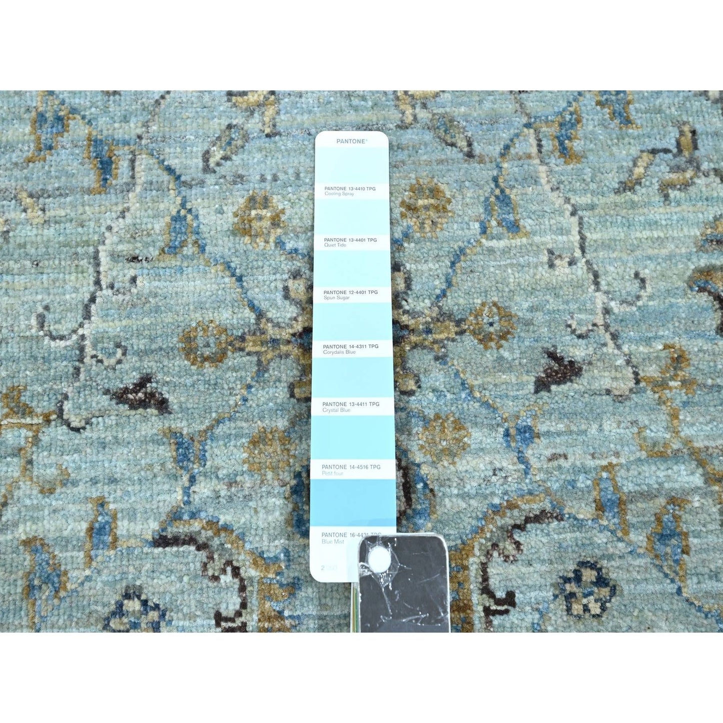 2'7"X8'1" Blue Shah Abbas Flower Design Agra Wool Hand Knotted Runner Rug
