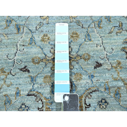 2'7"X8'1" Blue Shah Abbas Flower Design Agra Wool Hand Knotted Runner Rug