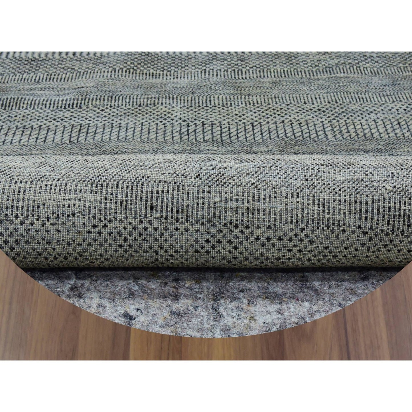 12'X12' Gray Modern Soft Undyed Wool Grass Design Hand Knotted Round Rug