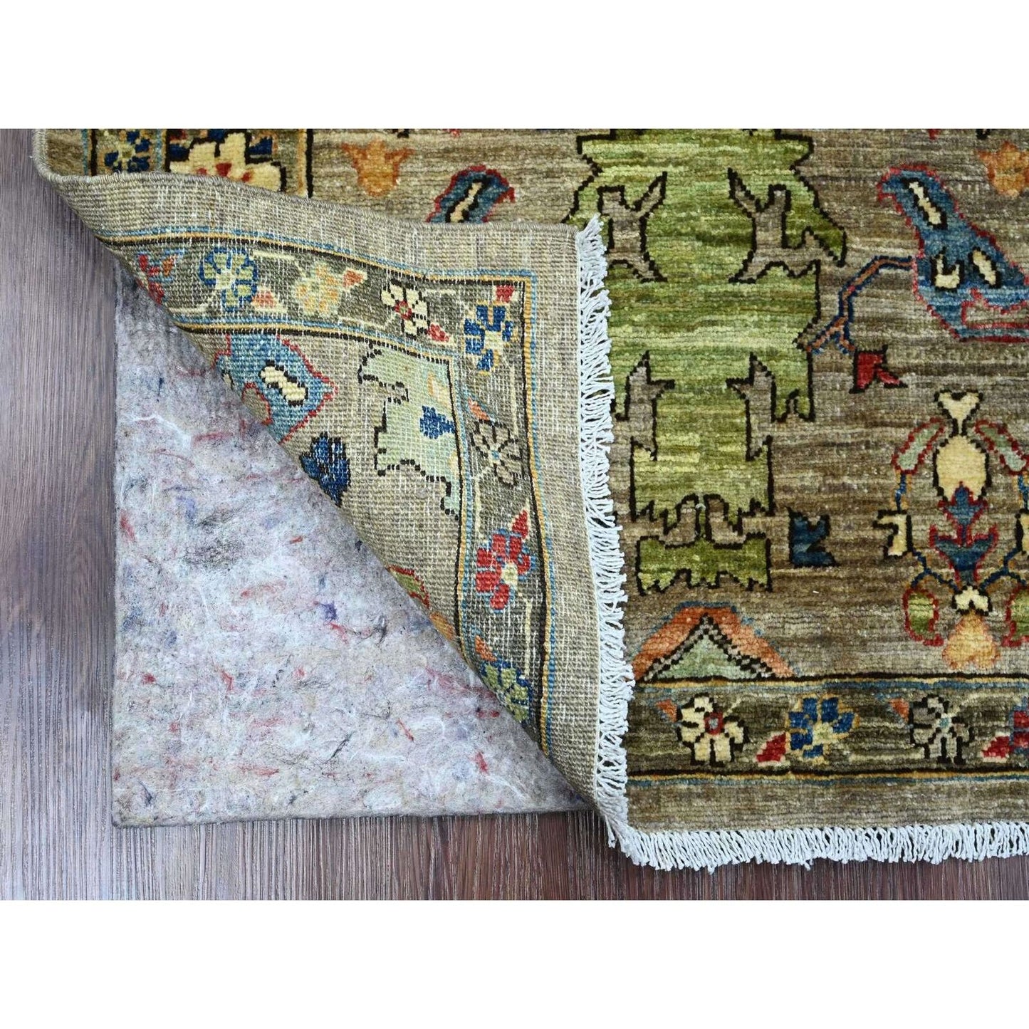 3'X5'10" Gray Heris Design High Mountain Wool Hand Knotted Runner Rug