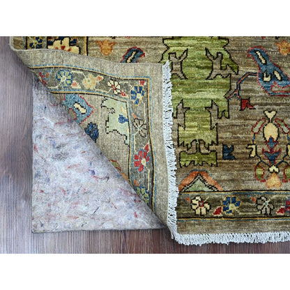 3'X5'10" Gray Heris Design High Mountain Wool Hand Knotted Runner Rug