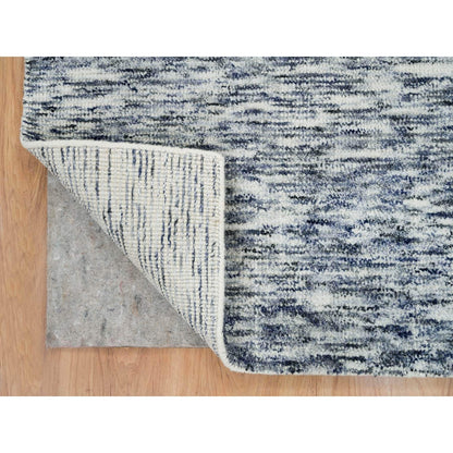 6'1"X9'1" Blue Modern Striae Design Pure Wool Hand Loomed Oriental Rug