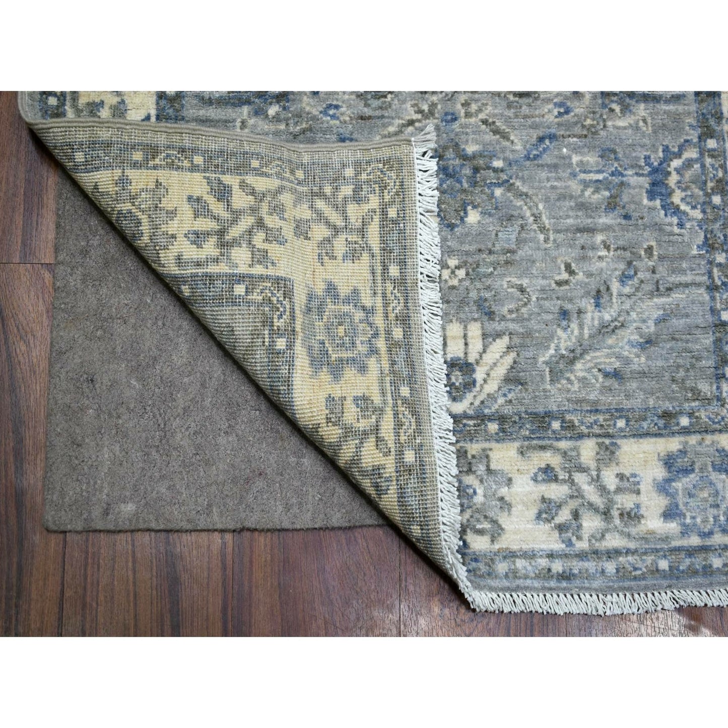 2'7"X13'1" Gray Pure Wool Hand Knotted Fine Densely Woven Runner Rug