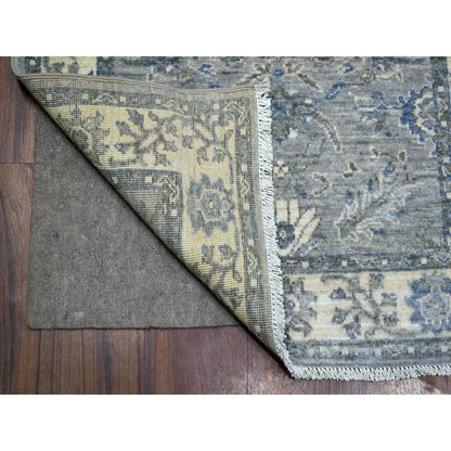 2'7"X13'1" Gray Pure Wool Hand Knotted Fine Densely Woven Runner Rug