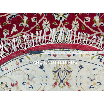 4'10"X4'10" Red Nain Design 250 Kpsi Soft Wool Hand Knotted Round Rug